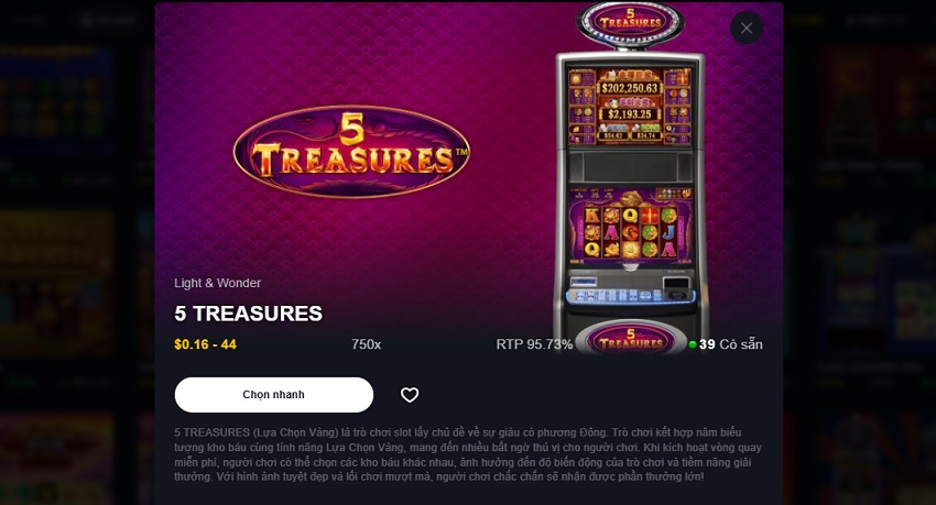 Tinh nang trong game 5 Treasures Slot K8